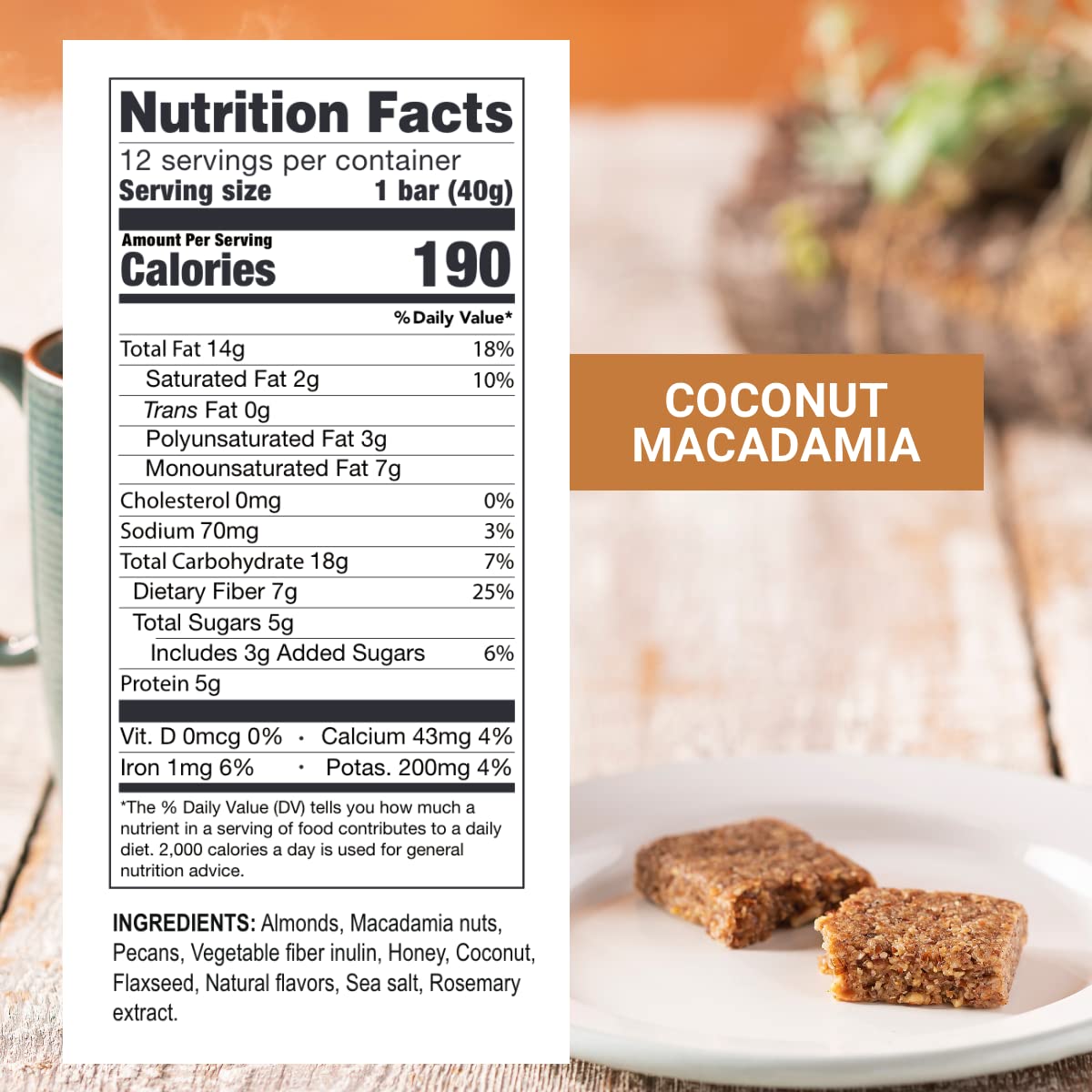Prolon Coconut Macadamia Bar nut-mix close-up showing premium ingredients.