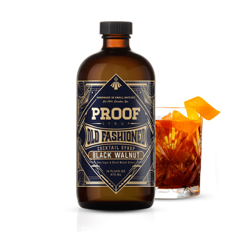 PROOF SYRUP Old Fashioned mix bottle front, premium cocktail base for home bartending.
