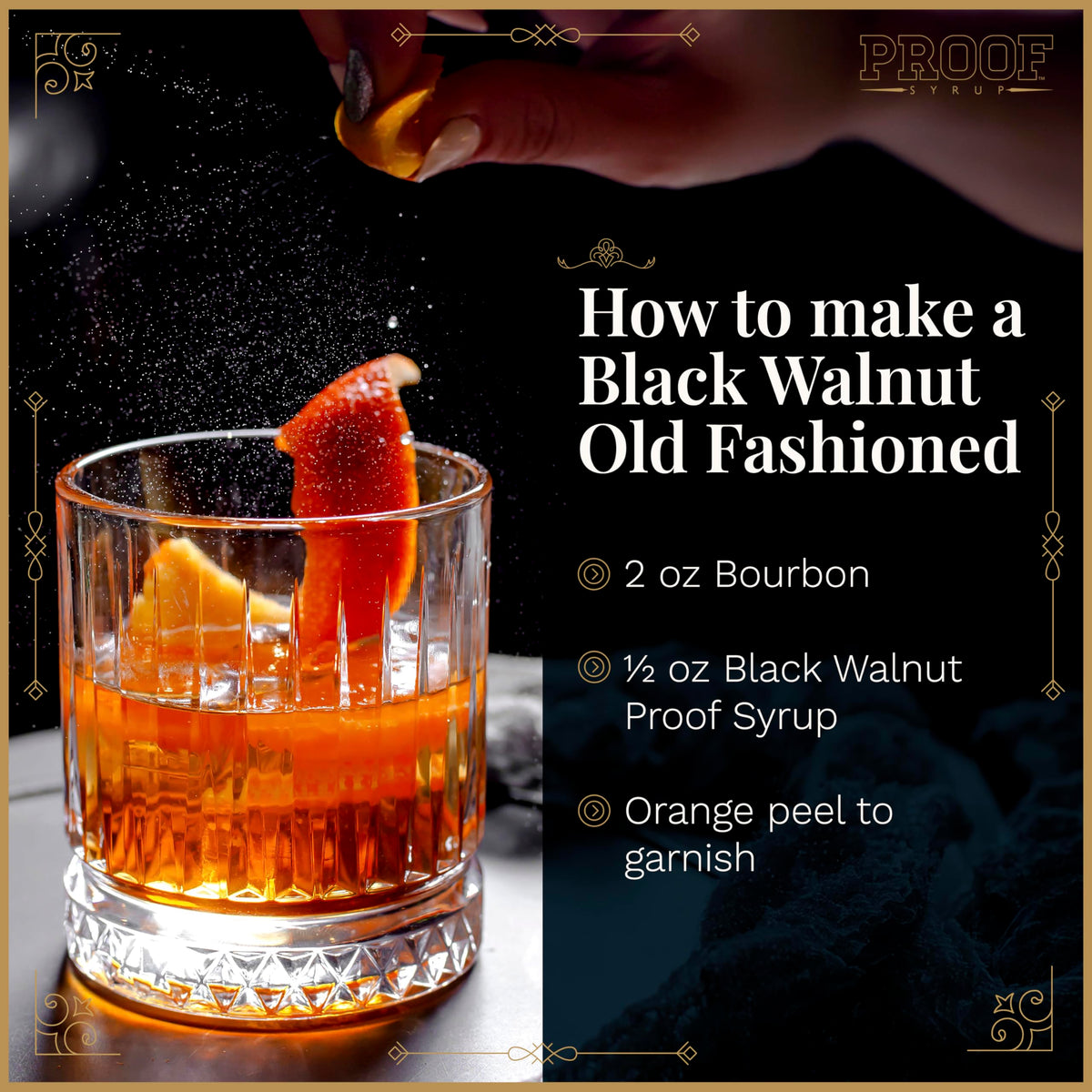 Prepared Old Fashioned served with PROOF SYRUP mix.