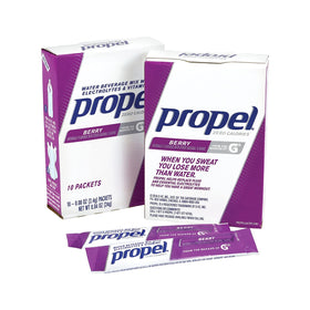 Propel Berry Powder Mix dissolves in water for refreshing zero-sugar hydration.