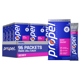 Propel Electrolyte Powder Berry sticks box promotes convenient hydration on the go.
