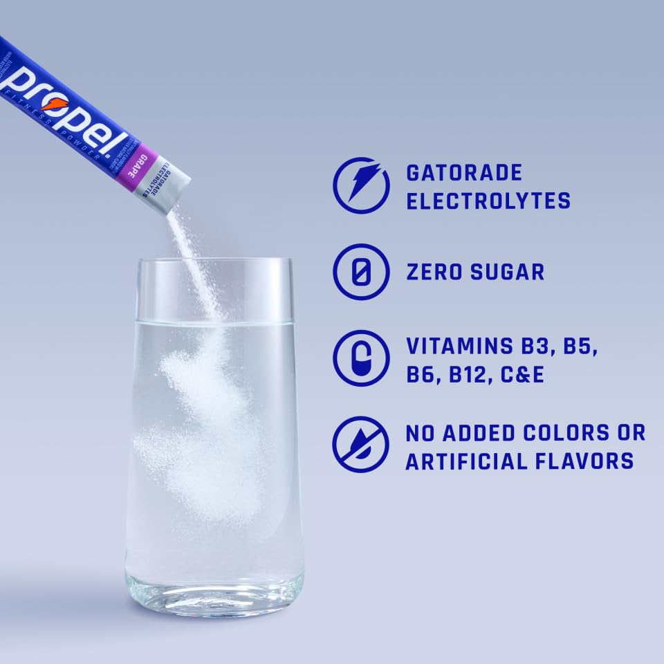 Propel electrolyte powder sticks dispensed, ideal for quick, zero-sugar hydration during workouts.