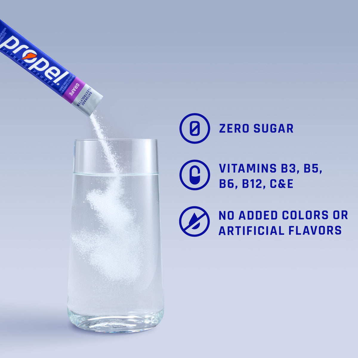Propel electrolyte powder sticks ready to mix for on-the-go hydration.