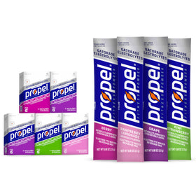 Propel Raspberry Lemonade packets for on-the-go hydration and refreshing flavor.