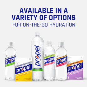 Propel Grape bottle chilling in fridge for refreshment.