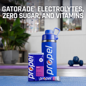 Propel grape powder dissolving in water for refreshing hydration.