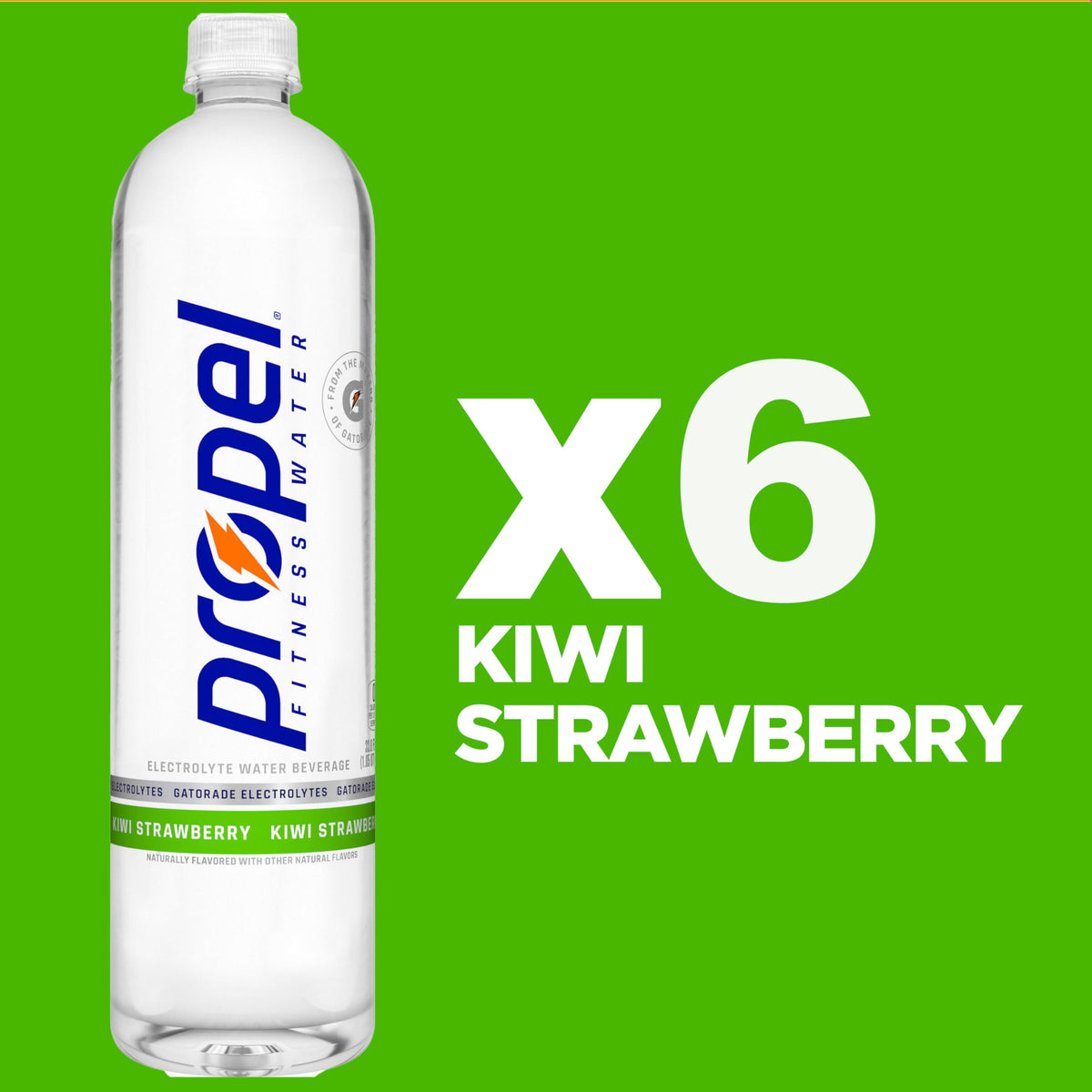 Propel Kiwi Strawberry bottle back highlights electrolytes and vitamins.
