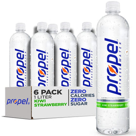 Propel Kiwi Strawberry bottle front shows zero calorie hydration for workouts.