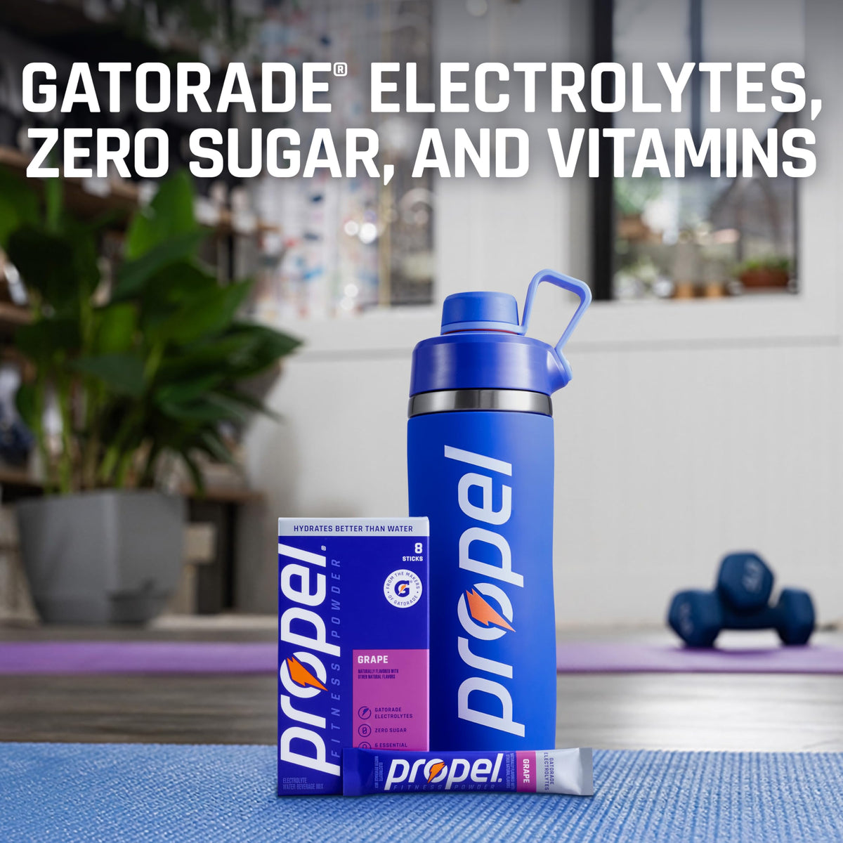 Propel Watermelon drink mix being poured into water for refreshing hydration