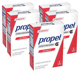 Propel Watermelon packets boxes shown for convenient hydration on the go.