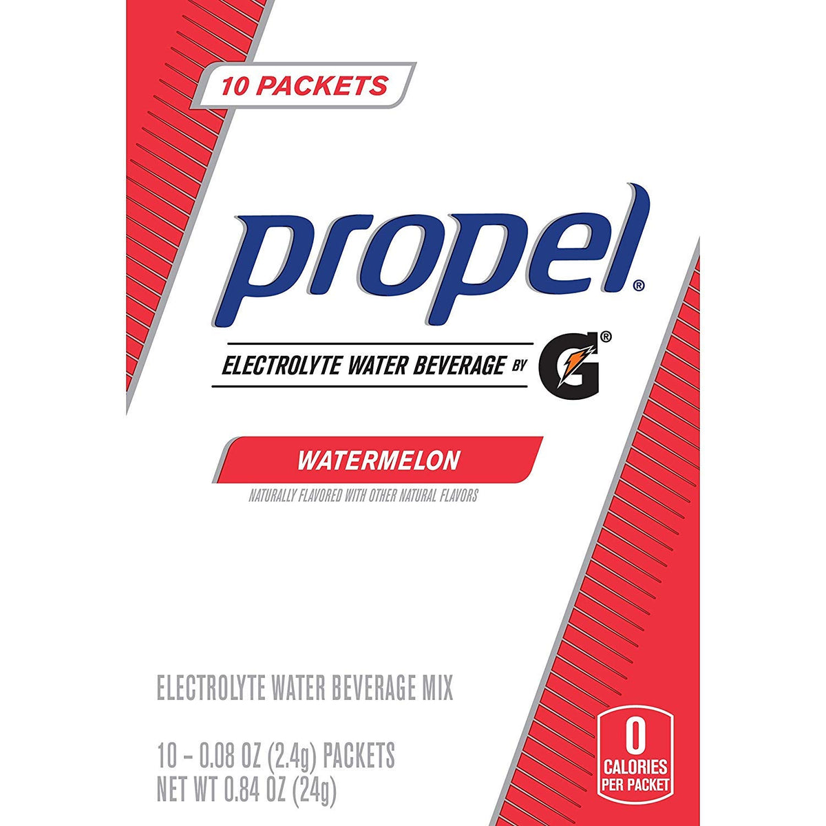 Propel Watermelon packets being poured into a bottle for quick hydration.