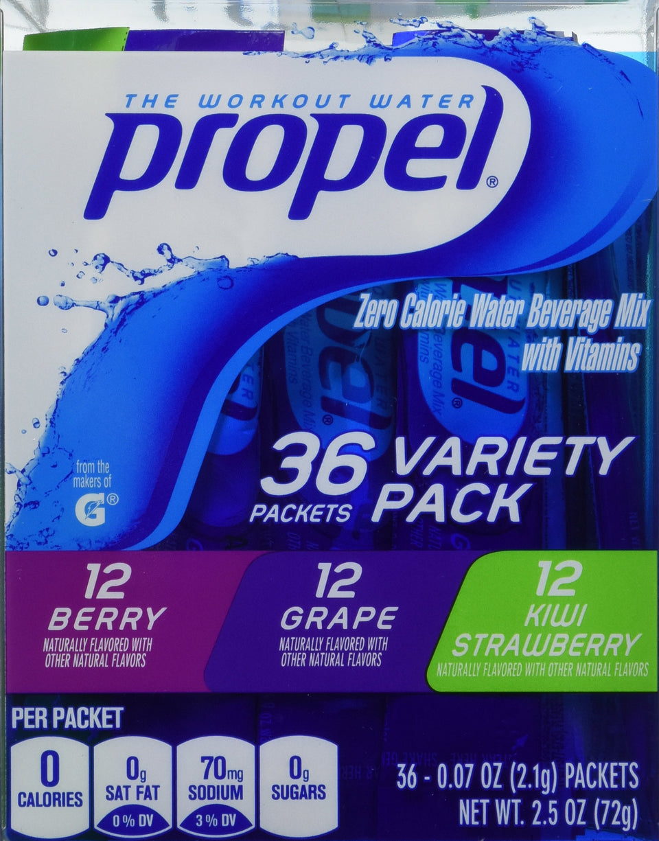 Propel Zero Berry flavor packet for convenient, zero-calorie hydration on the go.