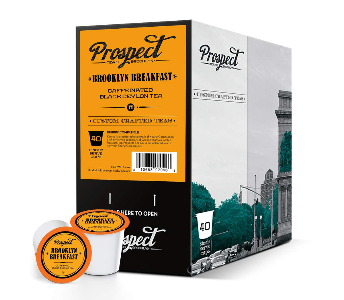 Prospect Tea Co. 40-count tea pods—convenient and ready to brew.