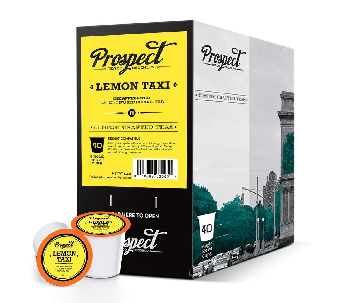 Prospect Tea Co. Lemon Taxi pods stacked for compact single-serve convenience.