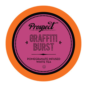 Prospect Tea Co. Pomegranate White Tea Pod in brew setup for K-Cup brewers, crisp flavor.