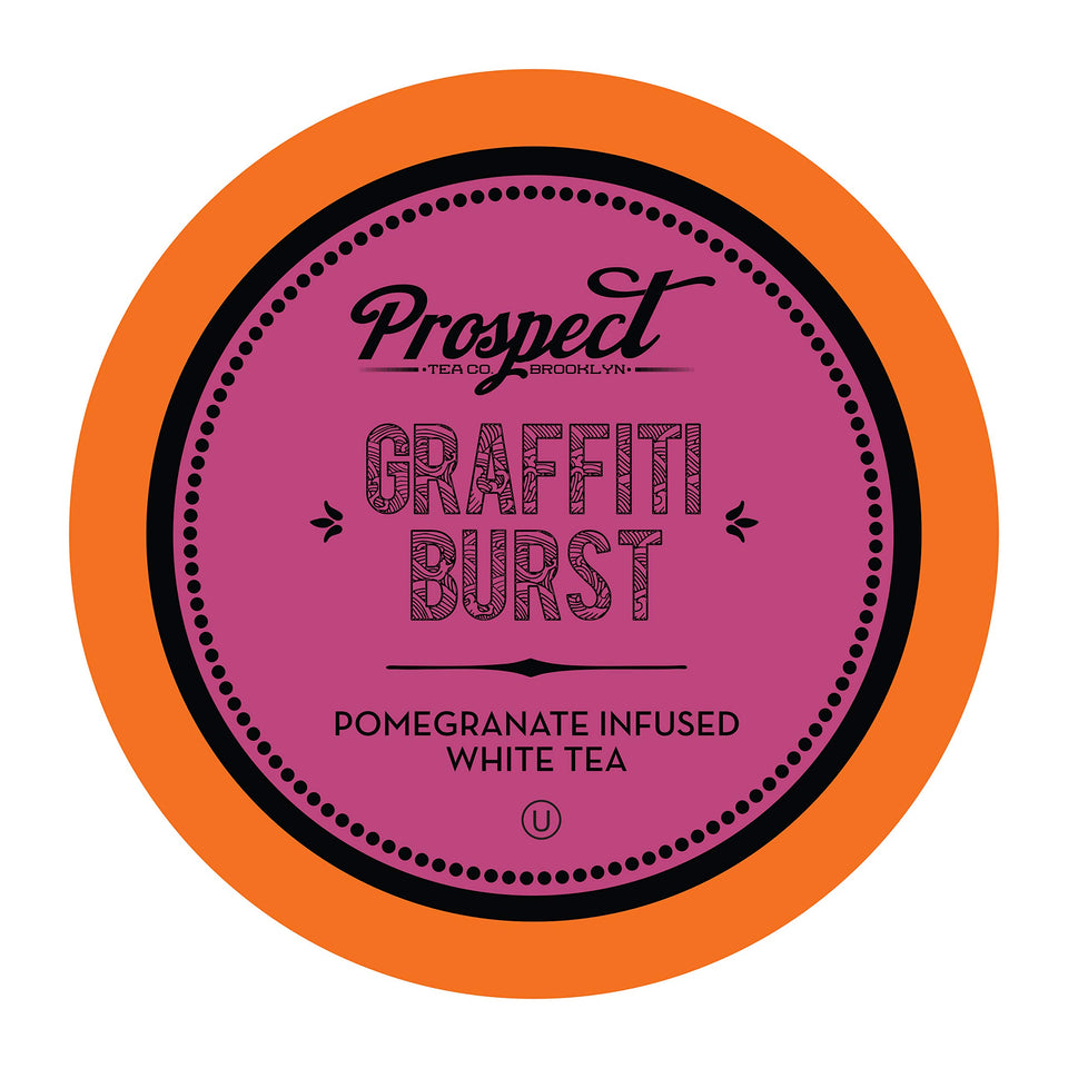 Prospect Tea Co. Pomegranate White Tea Pod in brew setup for K-Cup brewers, crisp flavor.