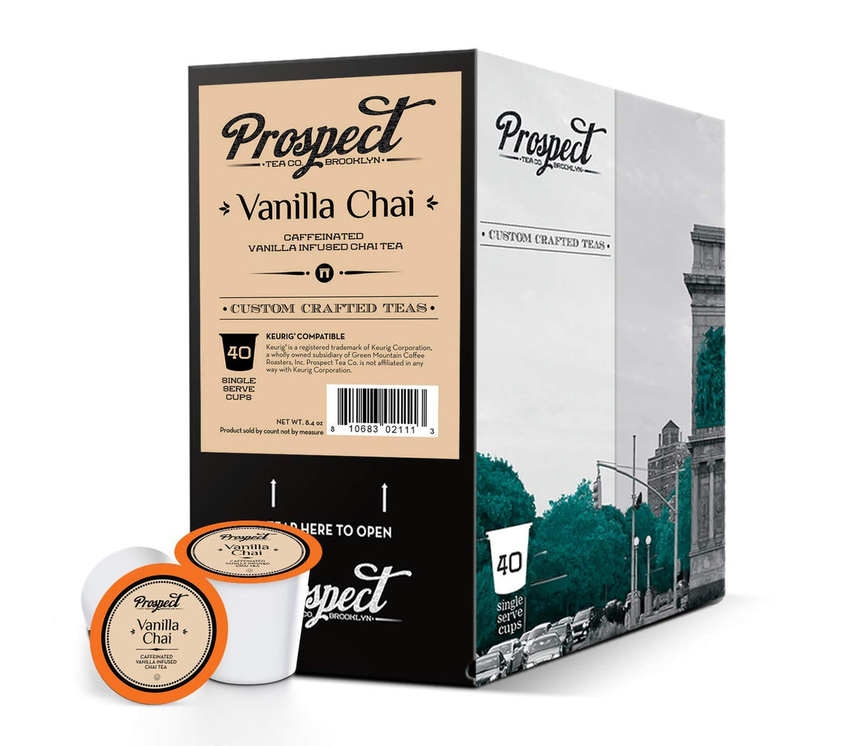 Prospect Tea Co Vanilla Chai pods showcase artisan blend and cage-filter extraction.