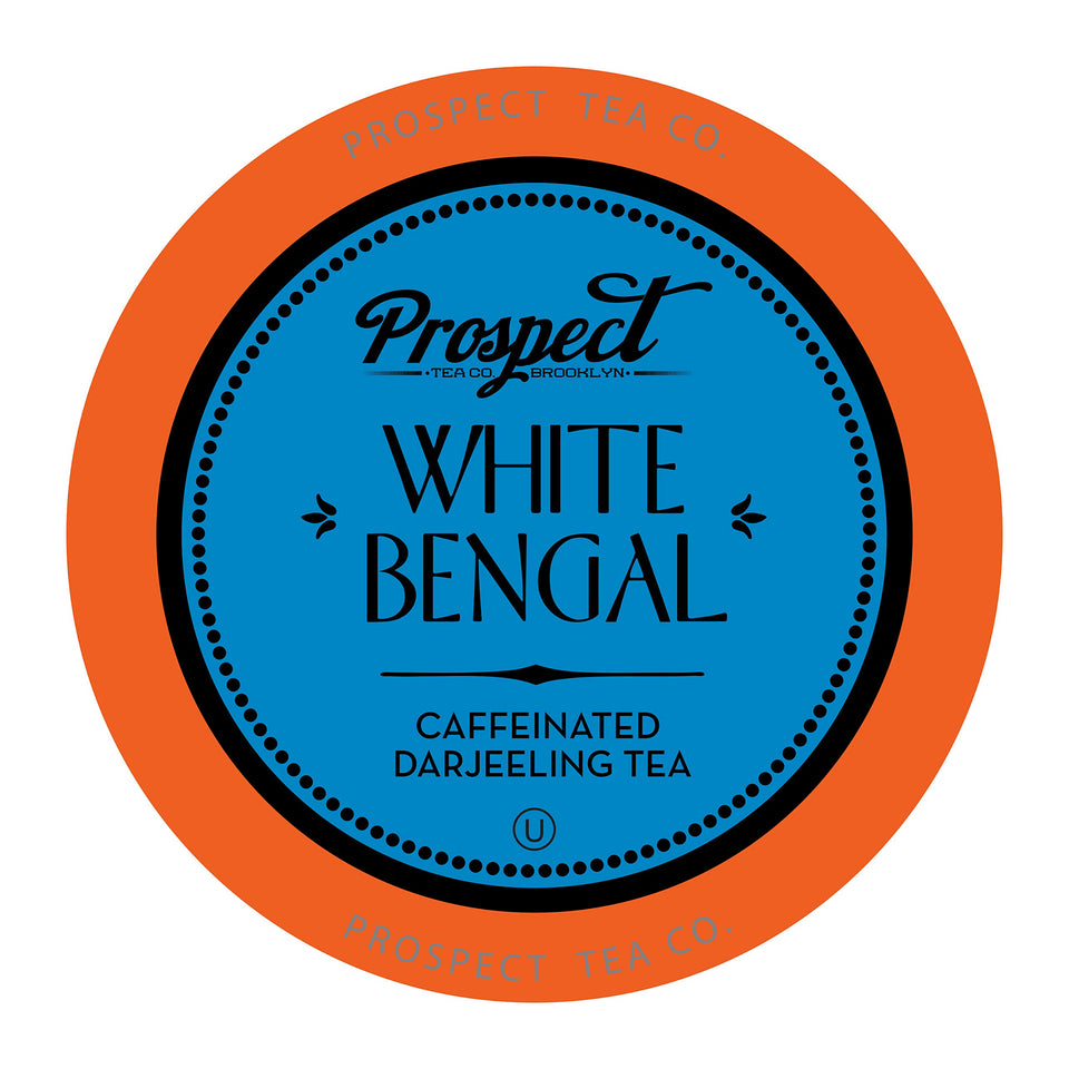 Prospect Tea Co. White Bengal Darjeeling pods packshot; convenient single-serve brewing.