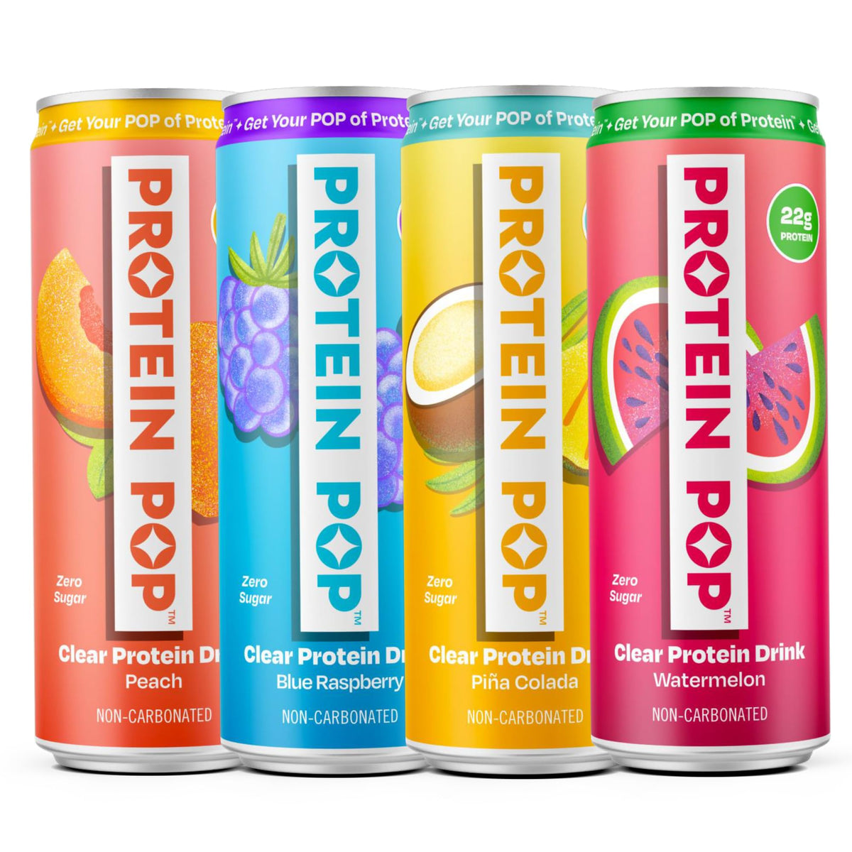 Protein Pop blue raspberry 12oz can, refreshing protein between meals.
