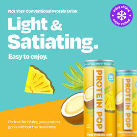 Protein Pop Piña Colada label closeup, clear ingredients and no artificial sweeteners