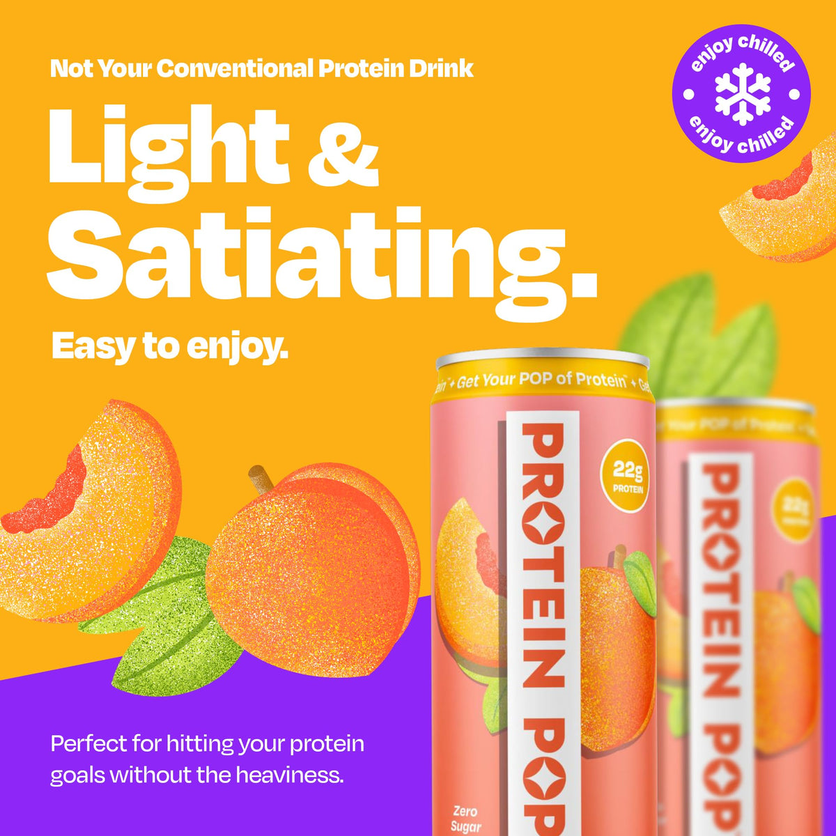 Protein Pop ready-to-drink peach can on desk for quick protein