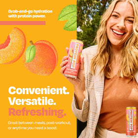 Protein Pop refreshing can on a desk, ideal for busy days