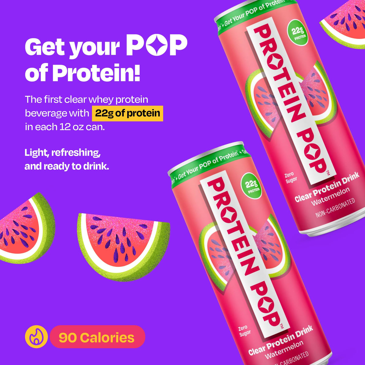 Protein Pop Watermelon clear whey glass pour for on-the-go hydration.