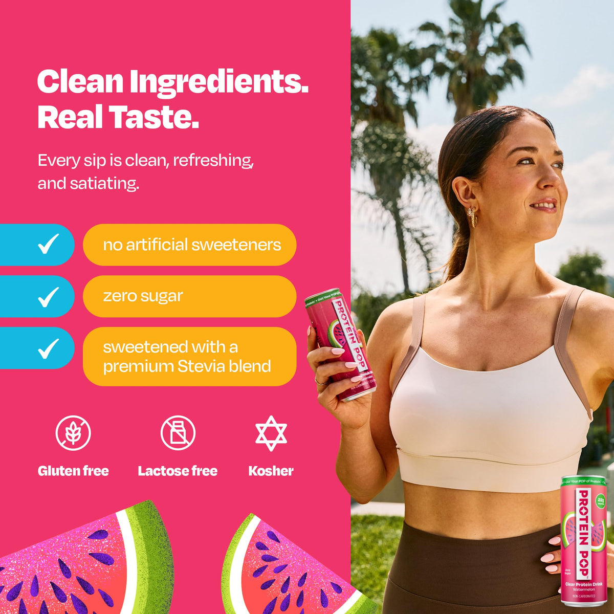 Protein Pop Watermelon clear whey pack of six on shelf for easy purchase.