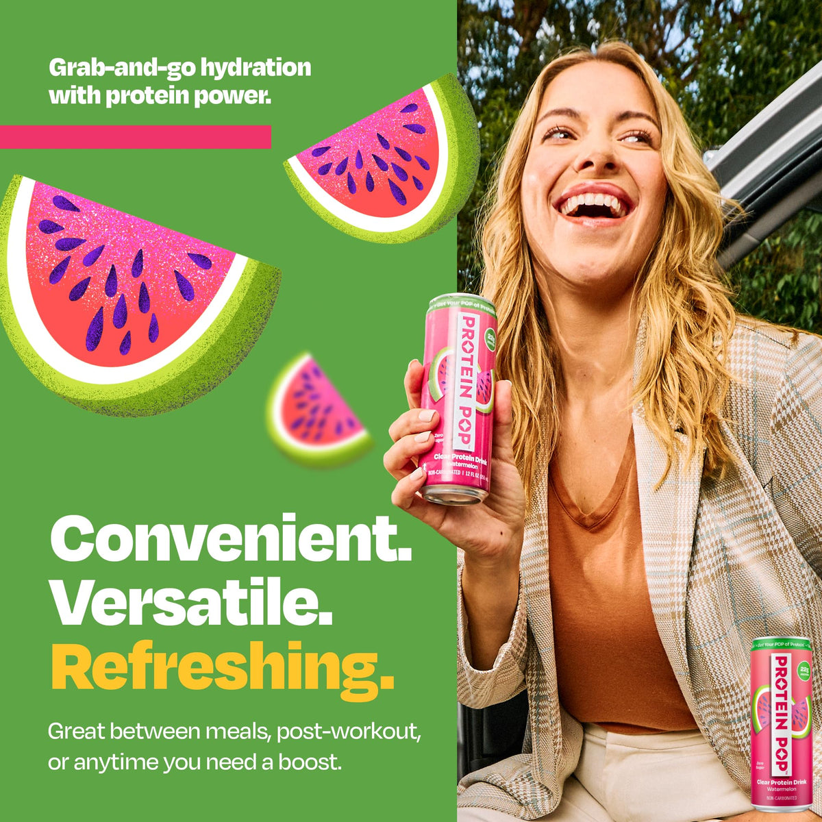 Protein Pop Watermelon clear whey refrigerated display ready to chill and serve.