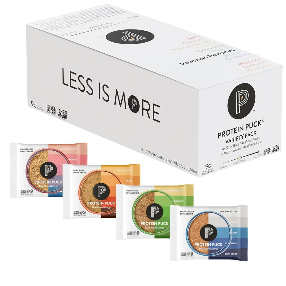 Protein Puck variety pack bars for on-the-go plant-based snacking
