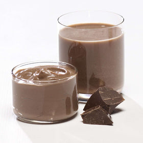 Proti-Thin chocolate shake glass showing a creamy, low-calorie protein drink.