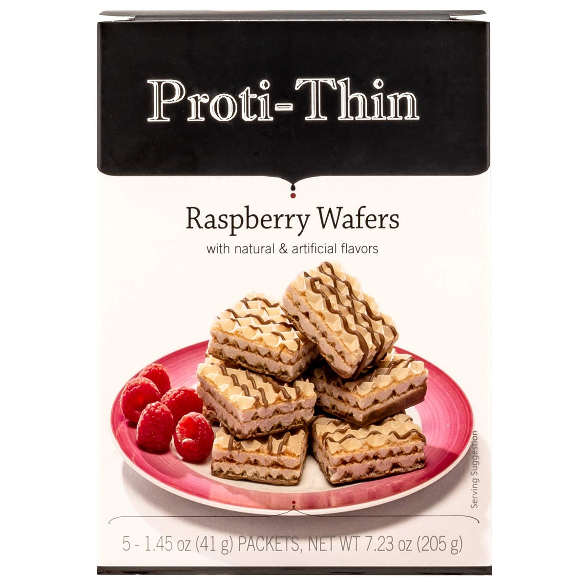Serving idea: Proti-Thin Raspberry Wafer Squares on a plate.