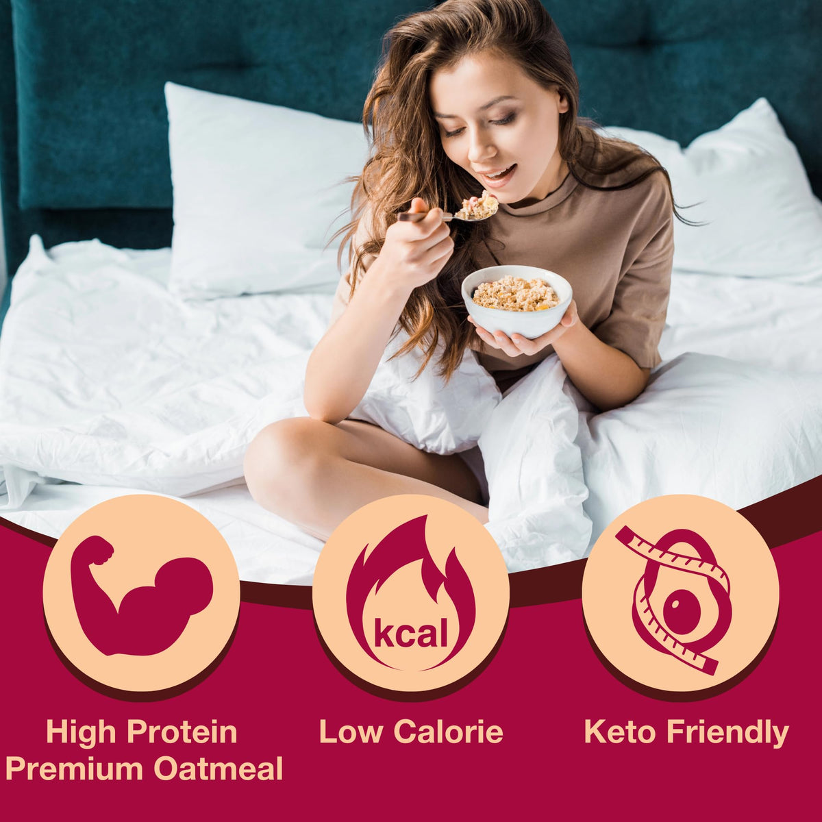A bowl of ProtiDIET Apple Cinnamon Oatmeal ready to eat, high in protein.