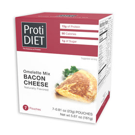 ProtiDIET Bacon Cheese Omelette box front for quick high-protein breakfast