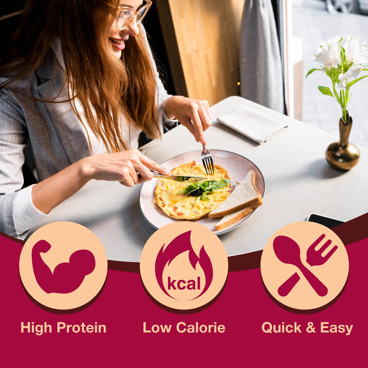 ProtiDIET Bacon Cheese Omelette cooking in a pan showing easy prep and quick meal