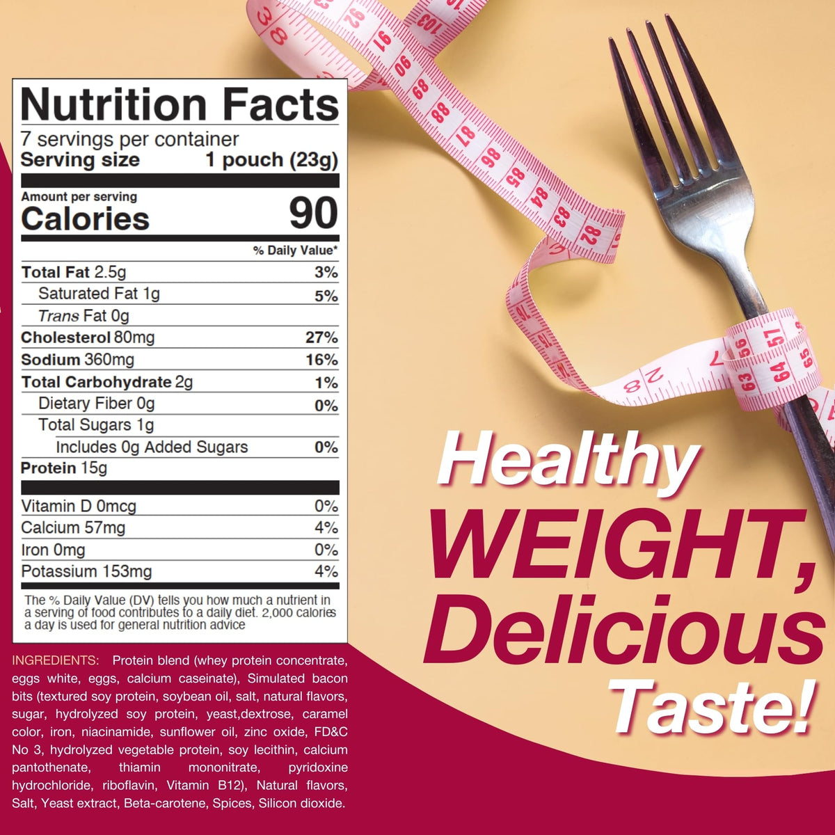 ProtiDIET Bacon Cheese Omelette nutrition facts panel for protein-minded meals