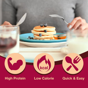 Close-up of ProtiDIET Blueberry Pancakes highlighting fluffy texture