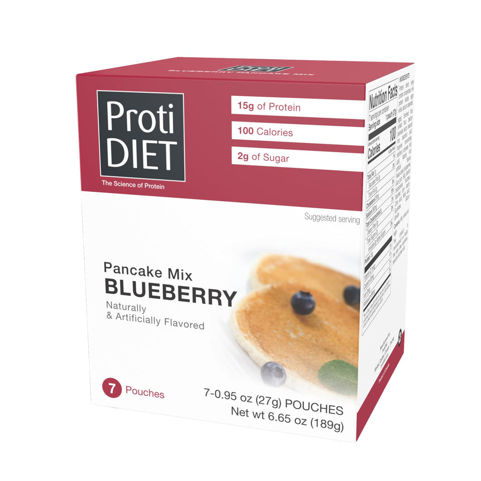 ProtiDIET Blueberry Pancakes being poured for a quick high-protein breakfast