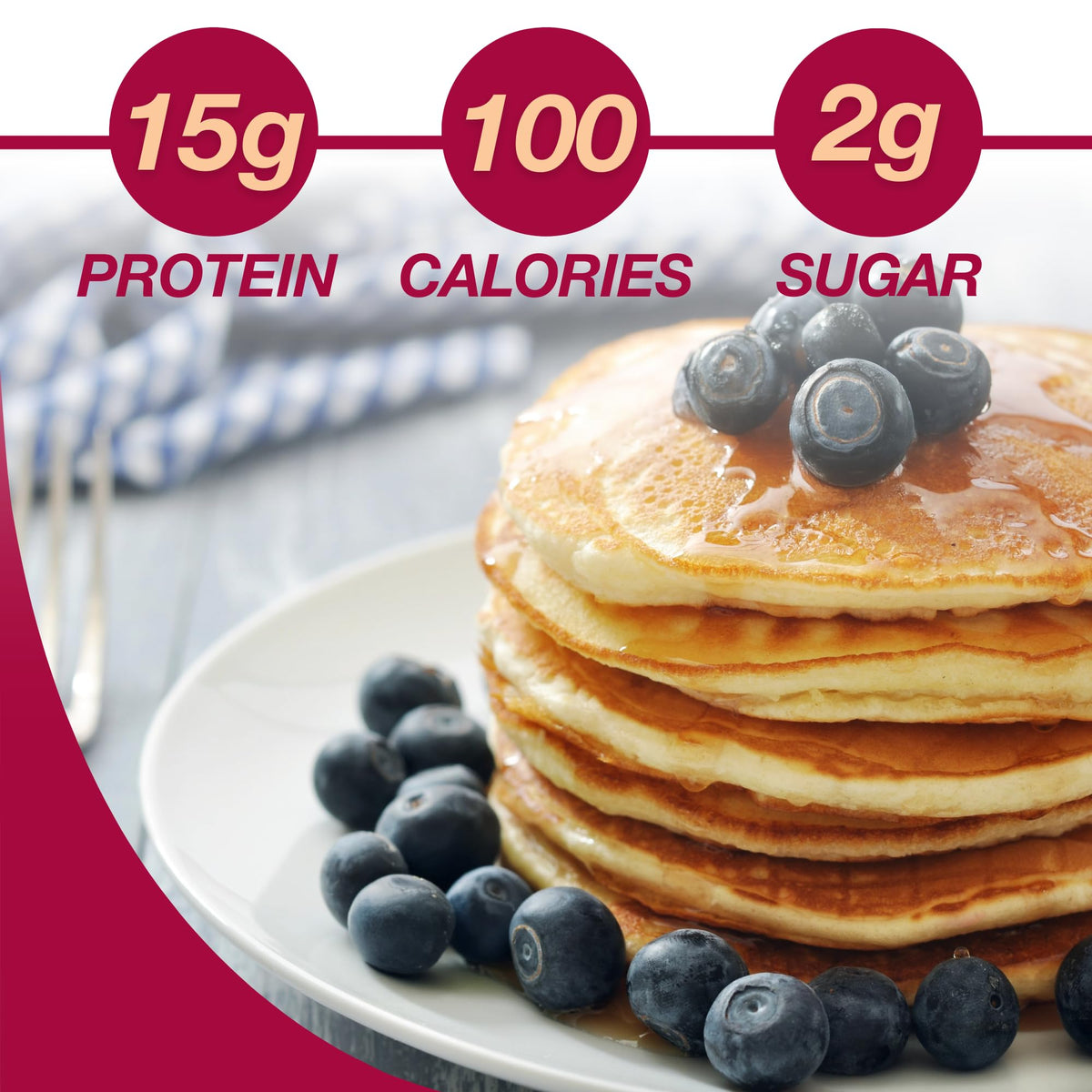 Stack of ProtiDIET Blueberry Pancakes ready for a protein-packed meal