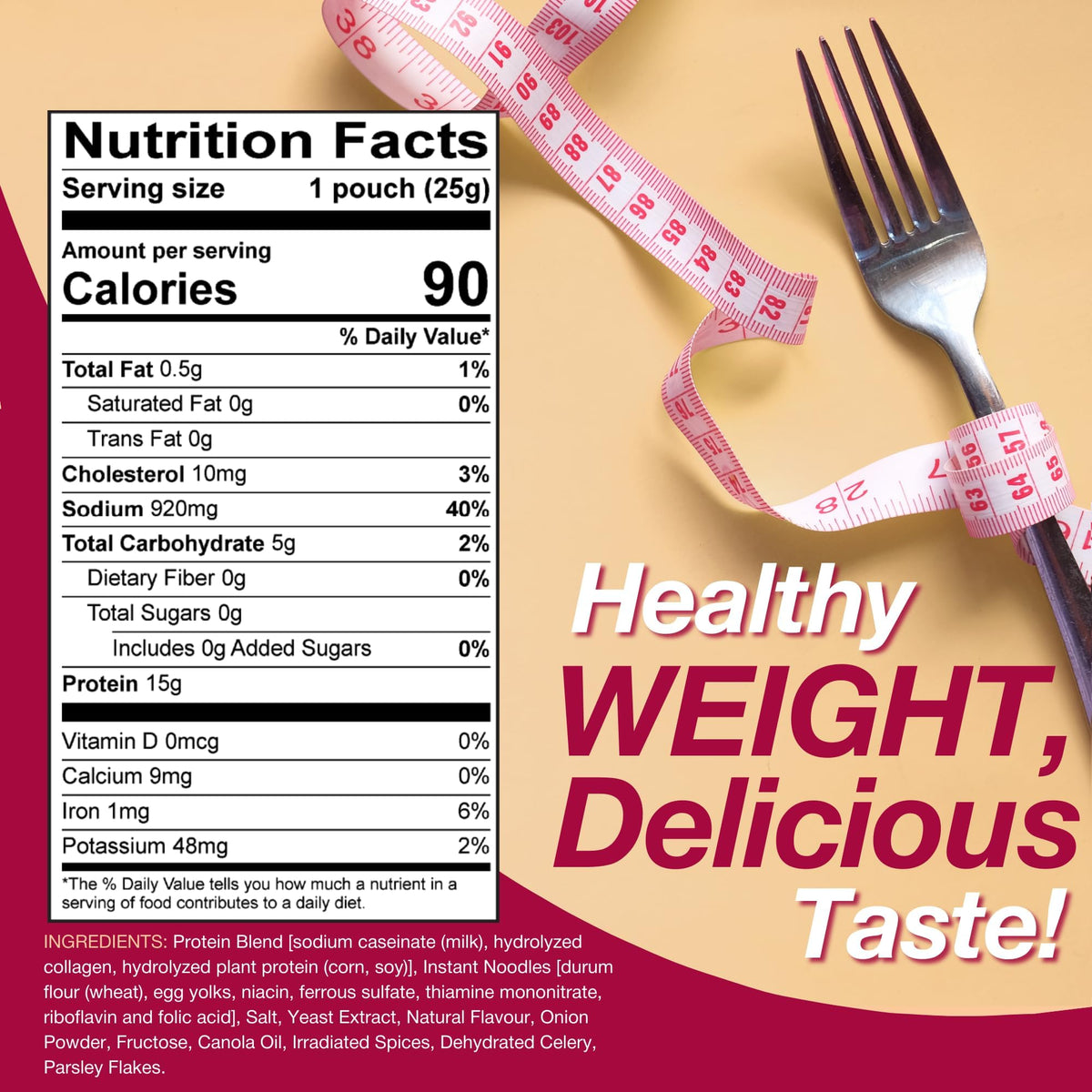 ProtiDIET nutrition label highlights 15g protein per serving and low carbs.