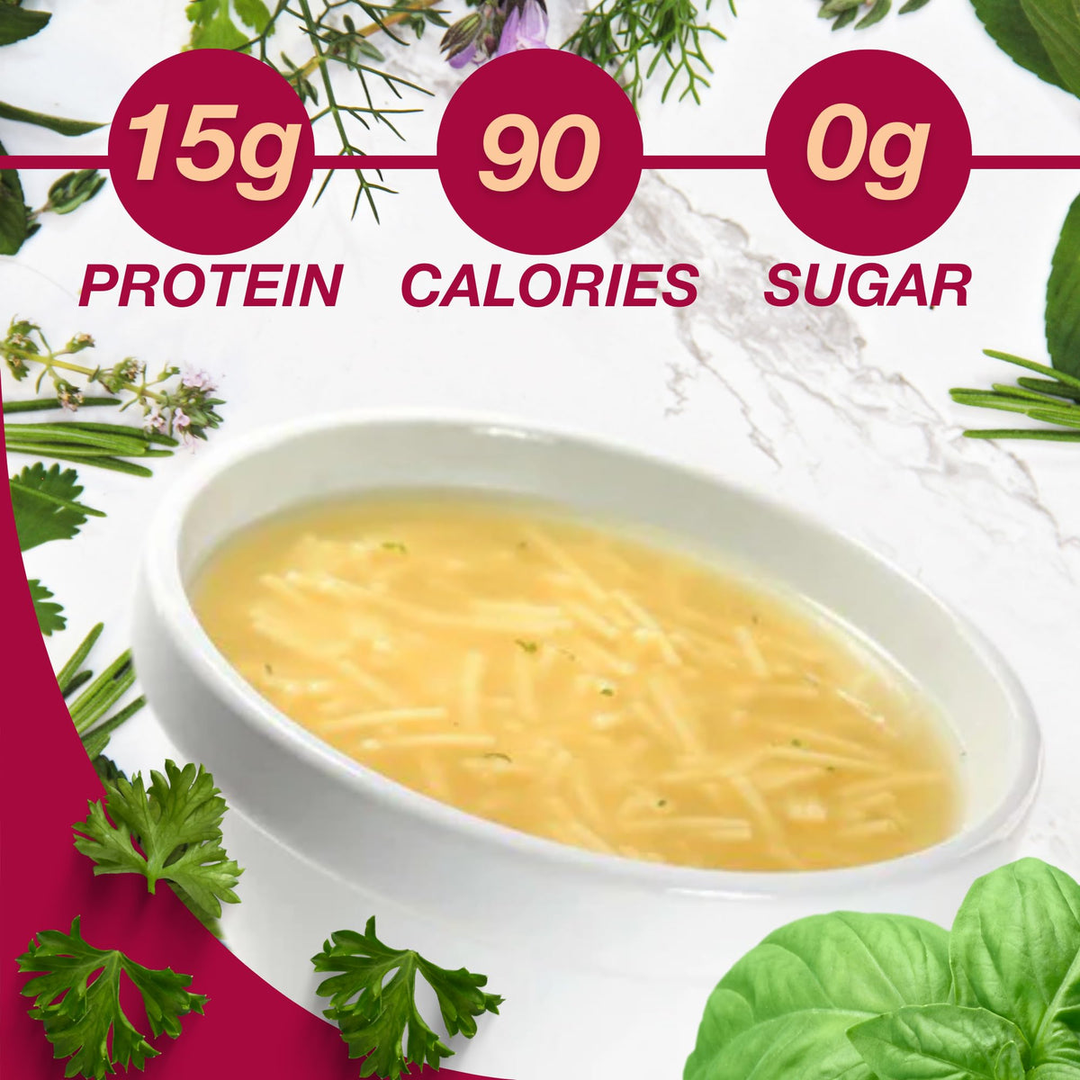 ProtiDIET soup scoop pouring into hot water for a fast protein boost.
