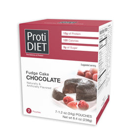 ProtiDIET chocolate fudge cake pouch ready to prepare with high protein per serving