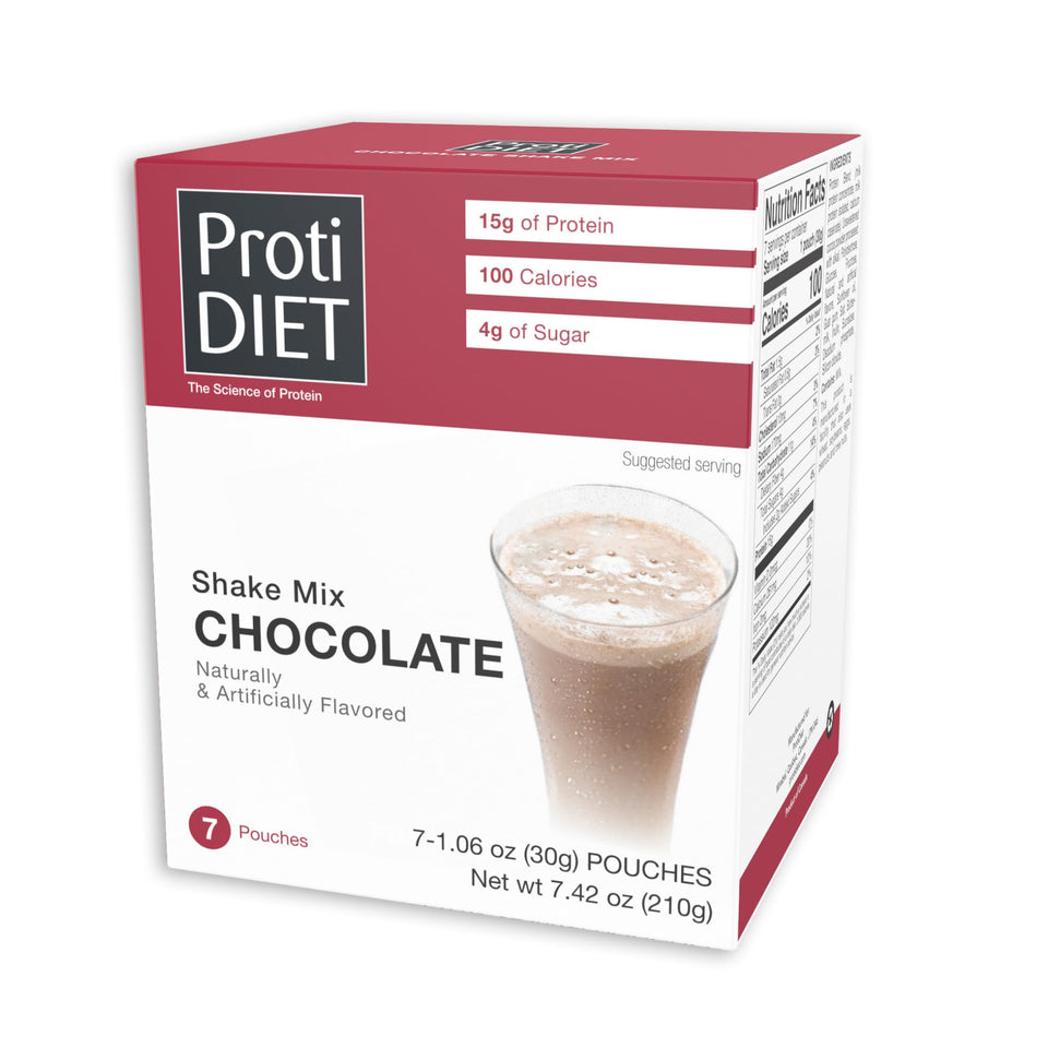 ProtiDIET Chocolate Shake packet – convenient high-protein serving for on-the-go nutrition.