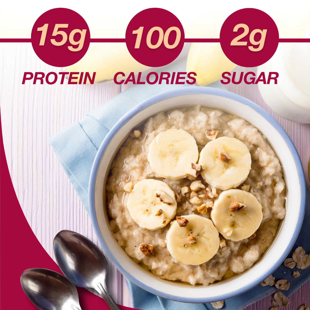 ProtiDIET banana-nut oatmeal box back with nutrition panel and protein info