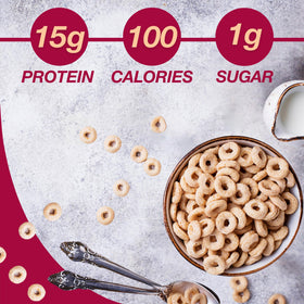 ProtiDIET Honey Nut Soy Cereal bowl with milk, high-protein breakfast.