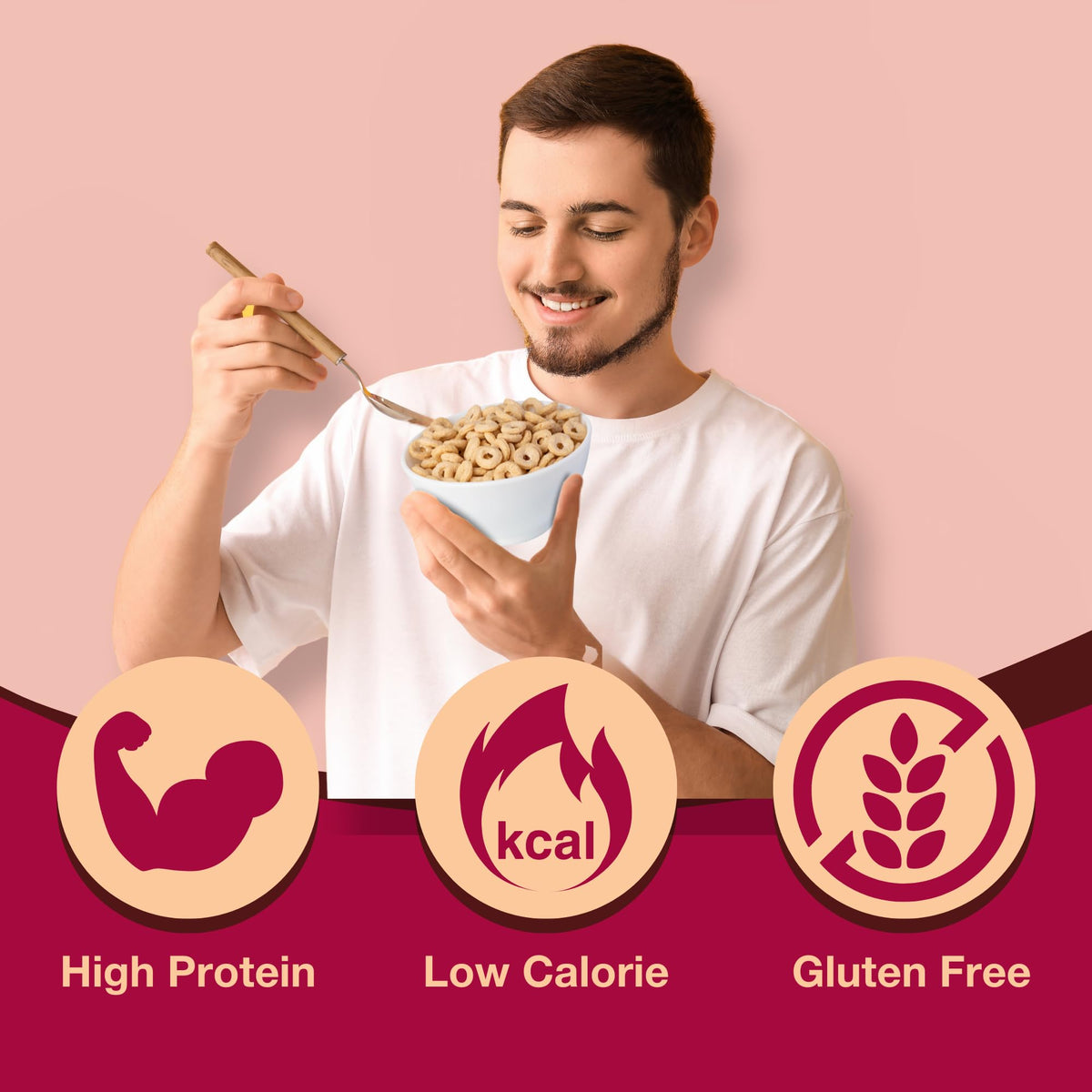 ProtiDIET Honey Nut Soy Cereal pour-over image, quick breakfast with protein.