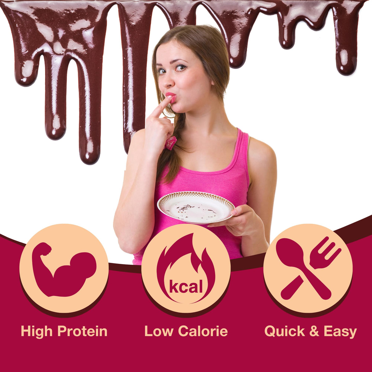ProtiDIET microwave-ready cake shown as a fast, satisfying dessert