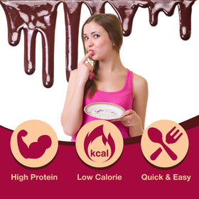 ProtiDIET microwave-ready cake shown as a fast, satisfying dessert