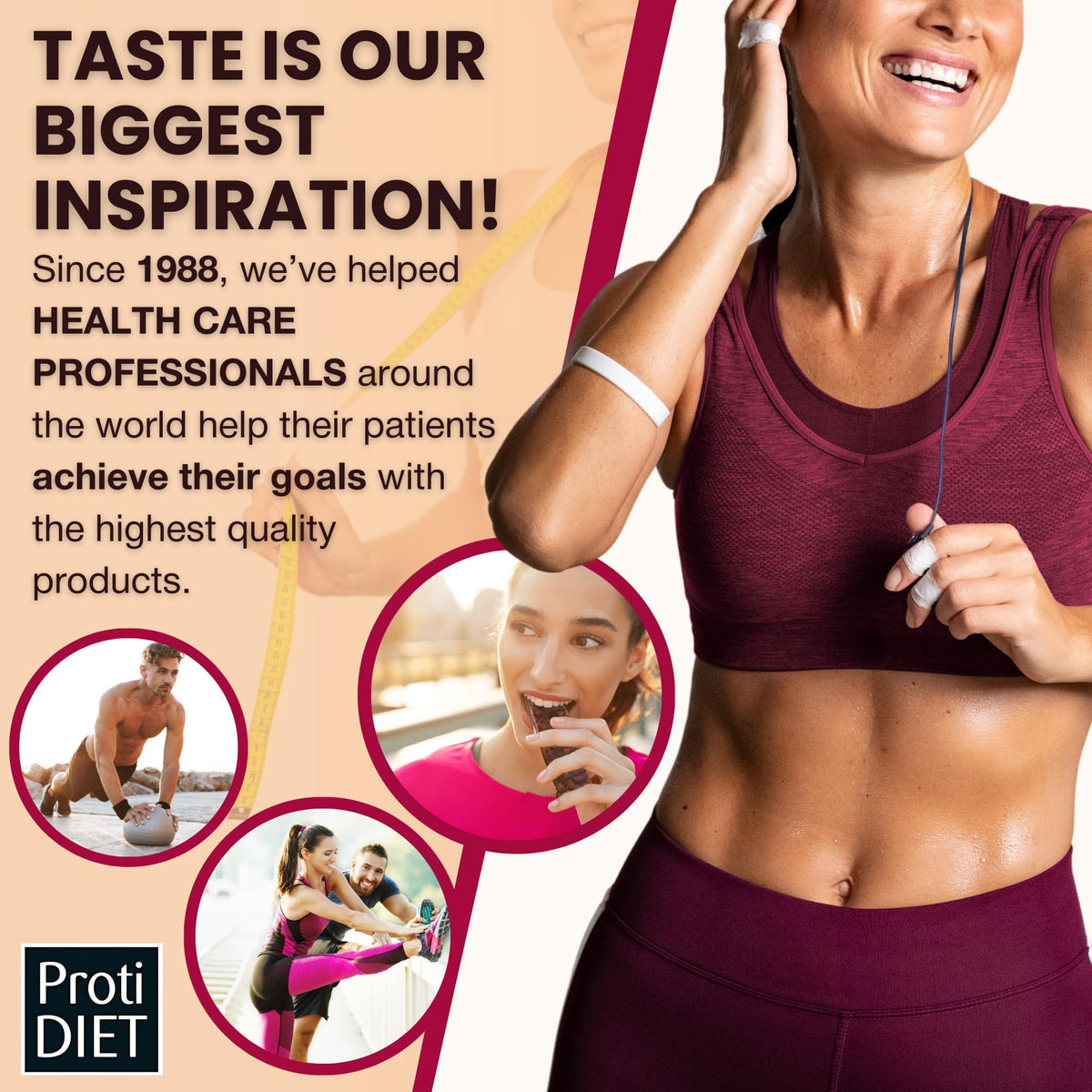 ProtiDIET nutrition panel highlighting protein and calories