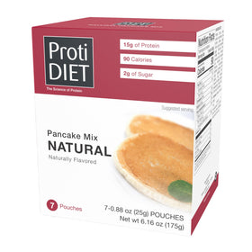 ProtiDIET pancake mix box packaging for on-the-go meals.